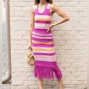 Adelyn Rae “Anne” Striped Fringe Sweater Dress Sz L